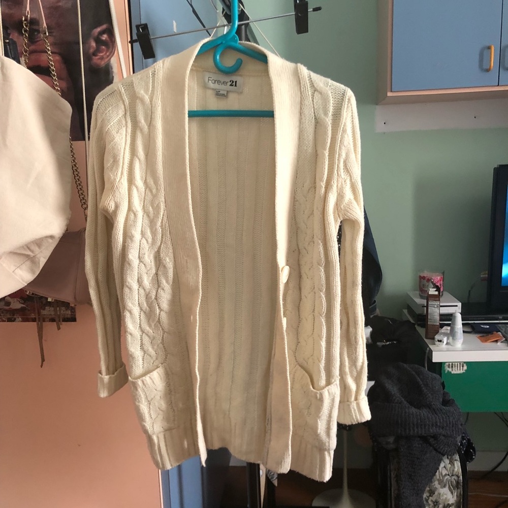Forever21 Cable Knit Cream Cardigan